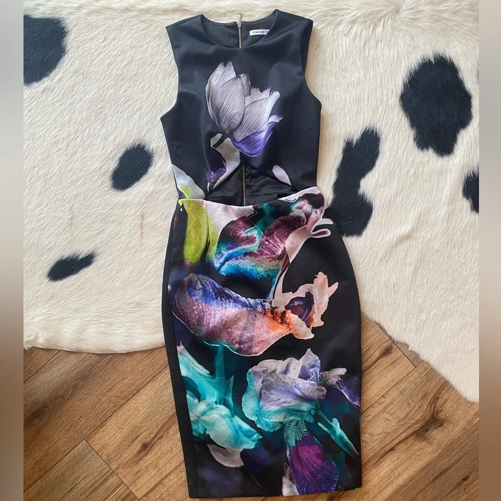 Finders Keepers Black Floral Last Chance Open Cut Dress
